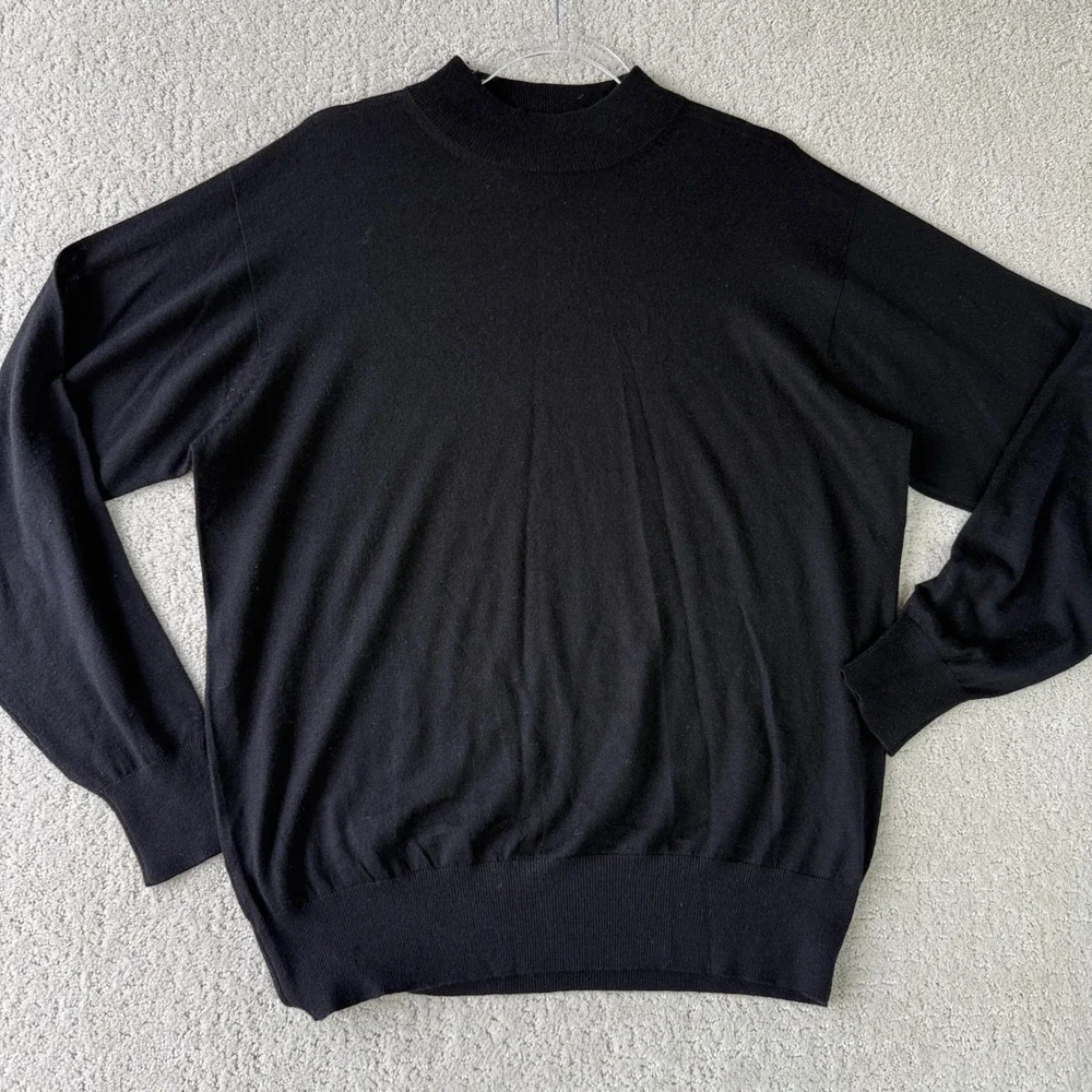 Neiman Marcus Mock Neck Sweater Mens Large Black Silk Cashmere Blend Luxury